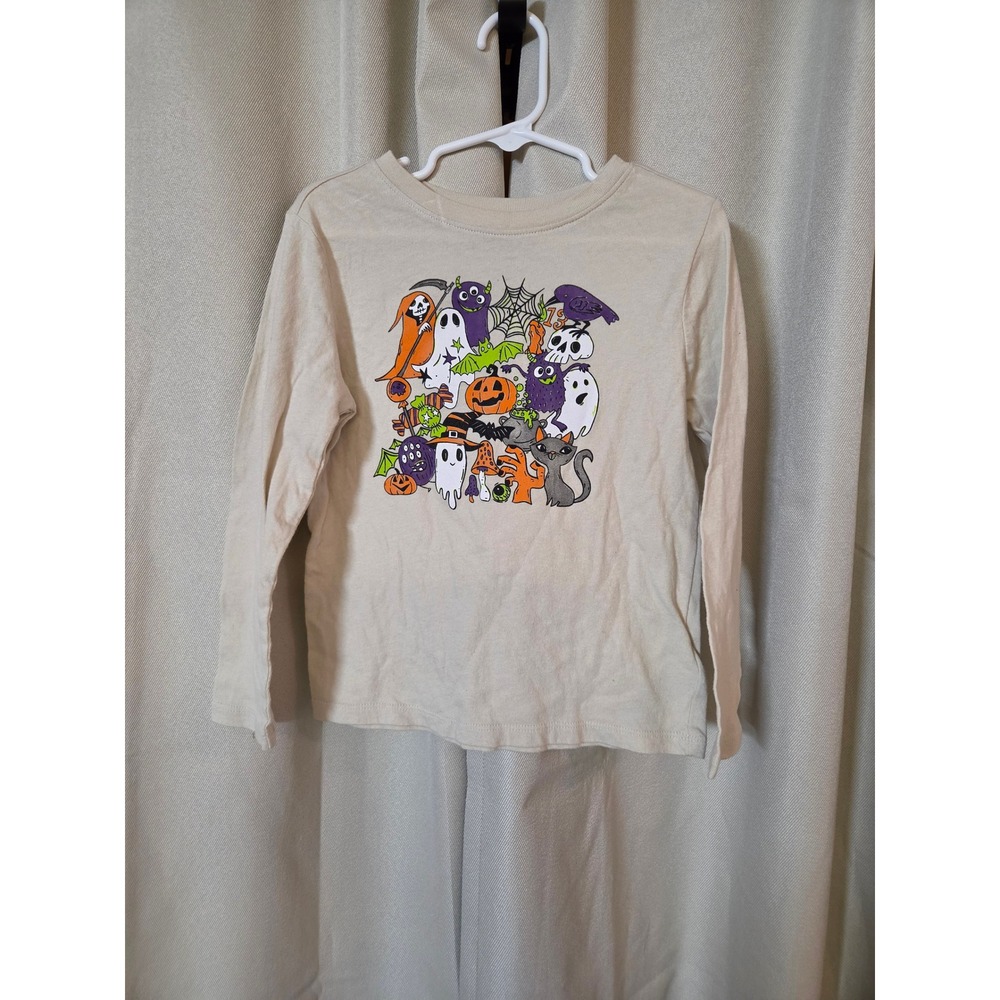 Old Navy Kids Halloween Graphic Long Sleeve T-Shirt Beige 5T Ghost Pumpkin Cat